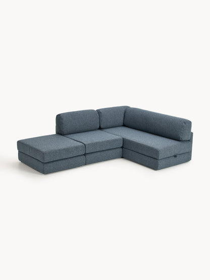 Bouclé-Eck-Schlafsofa Ladina mit Stauraum