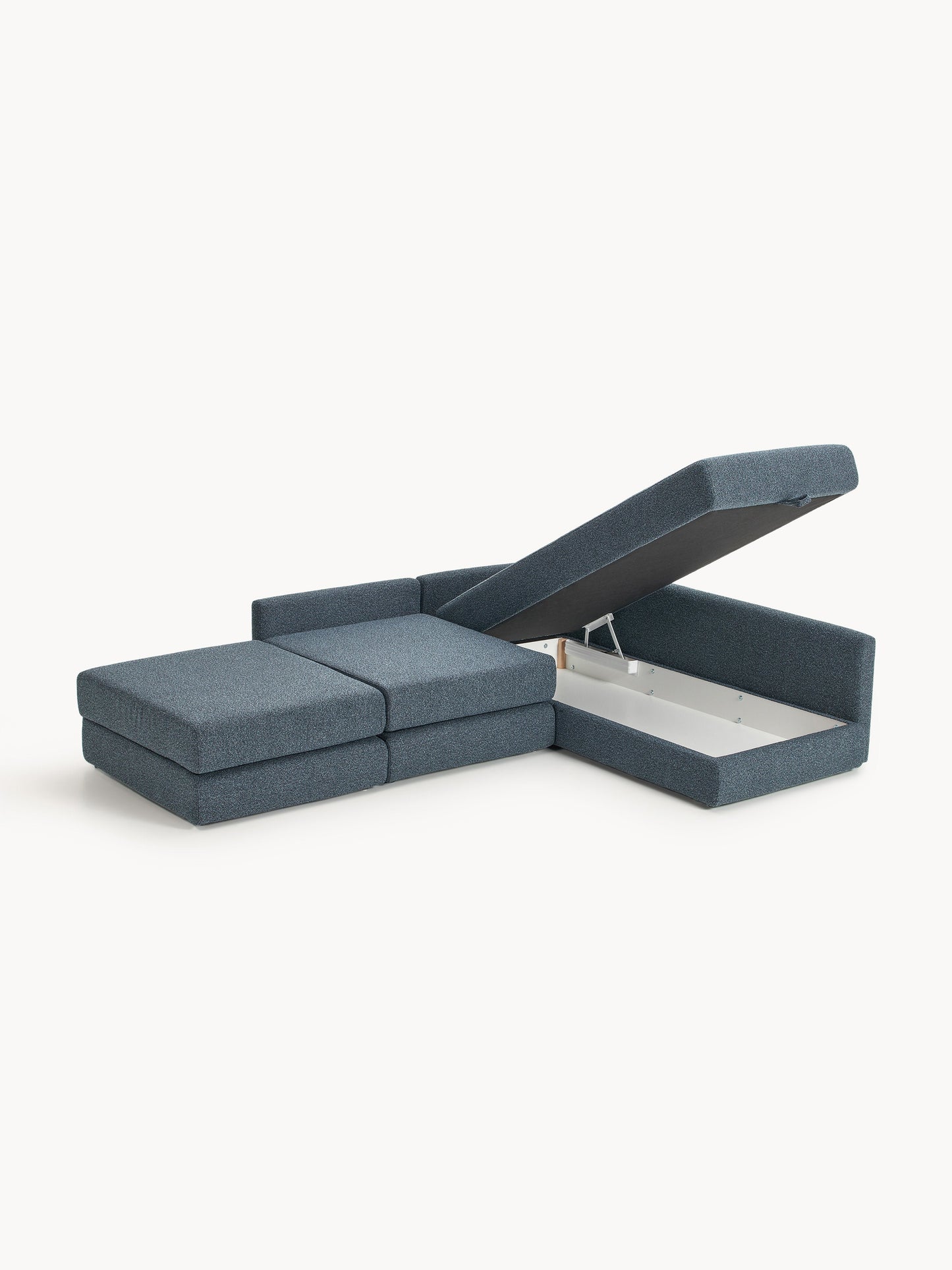 Bouclé-Eck-Schlafsofa Ladina mit Stauraum