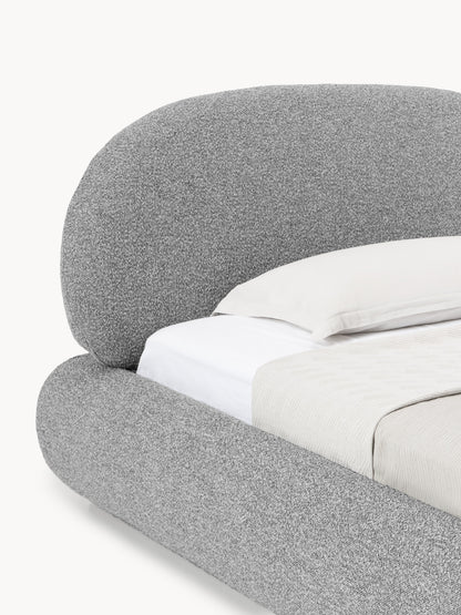 Bouclé-Polster-Einzelbett Alba mit Stauraum
