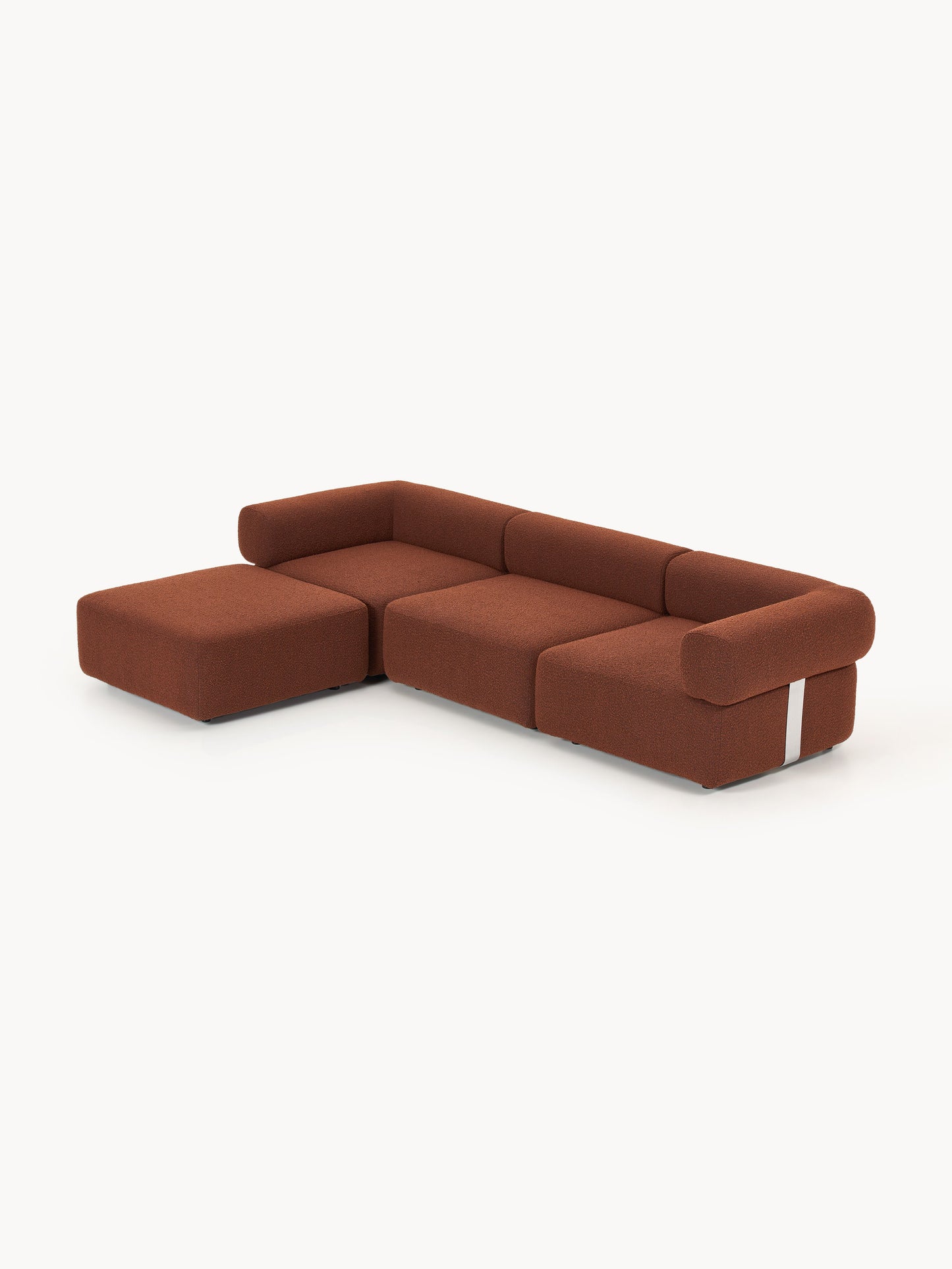 Modulares Bouclé-Sofa Anton (4-Sitzer) mit Hocker (links/rechts)