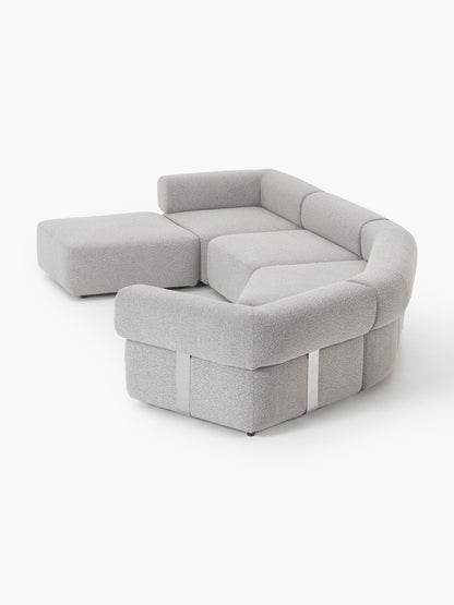Großes modulares Bouclé-Sofa Anton mit Hocker (links/rechts)