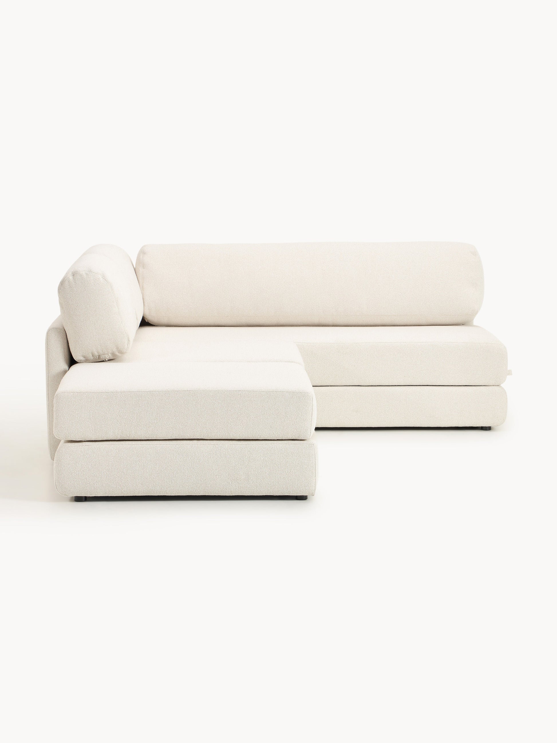 Bouclé-Eck-Schlafsofa Ladina mit Stauraum