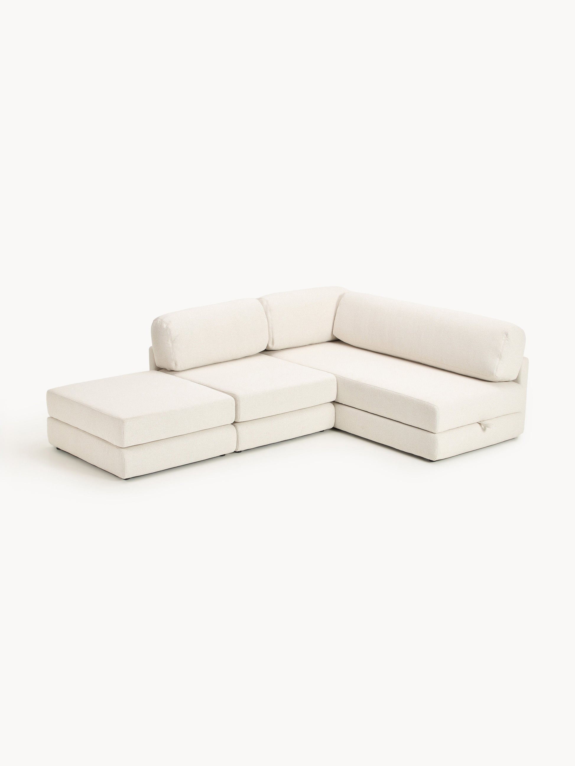 Bouclé-Eck-Schlafsofa Ladina mit Stauraum