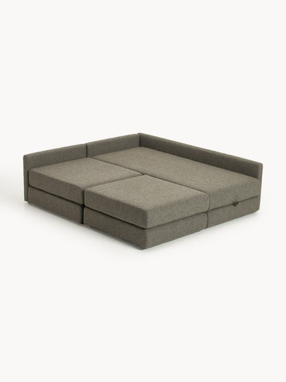 Bouclé-Eck-Schlafsofa Ladina mit Stauraum