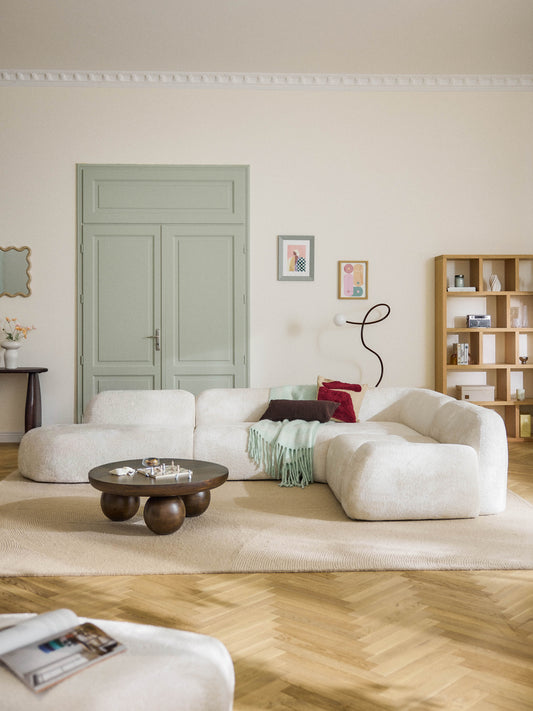 XL Modulares Teddy-Bouclé-Ecksofa Wolke mit Chaiselongue