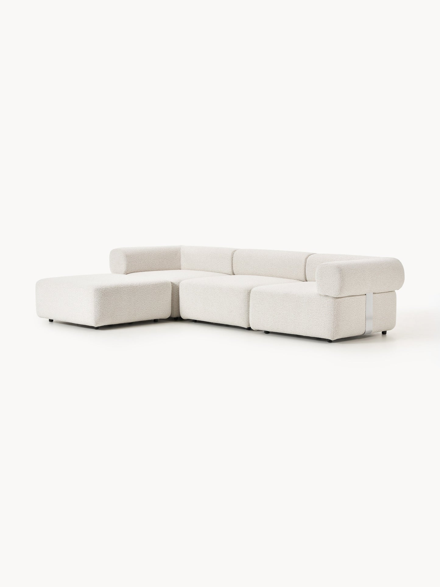 Modulares Bouclé-Sofa Anton (4-Sitzer) mit Hocker (links/rechts)