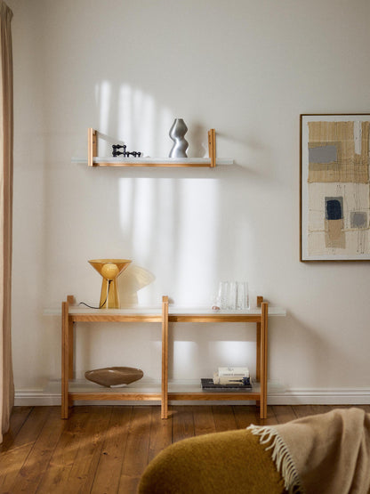 Holz-Regal Alex, Eichenholz & Glas