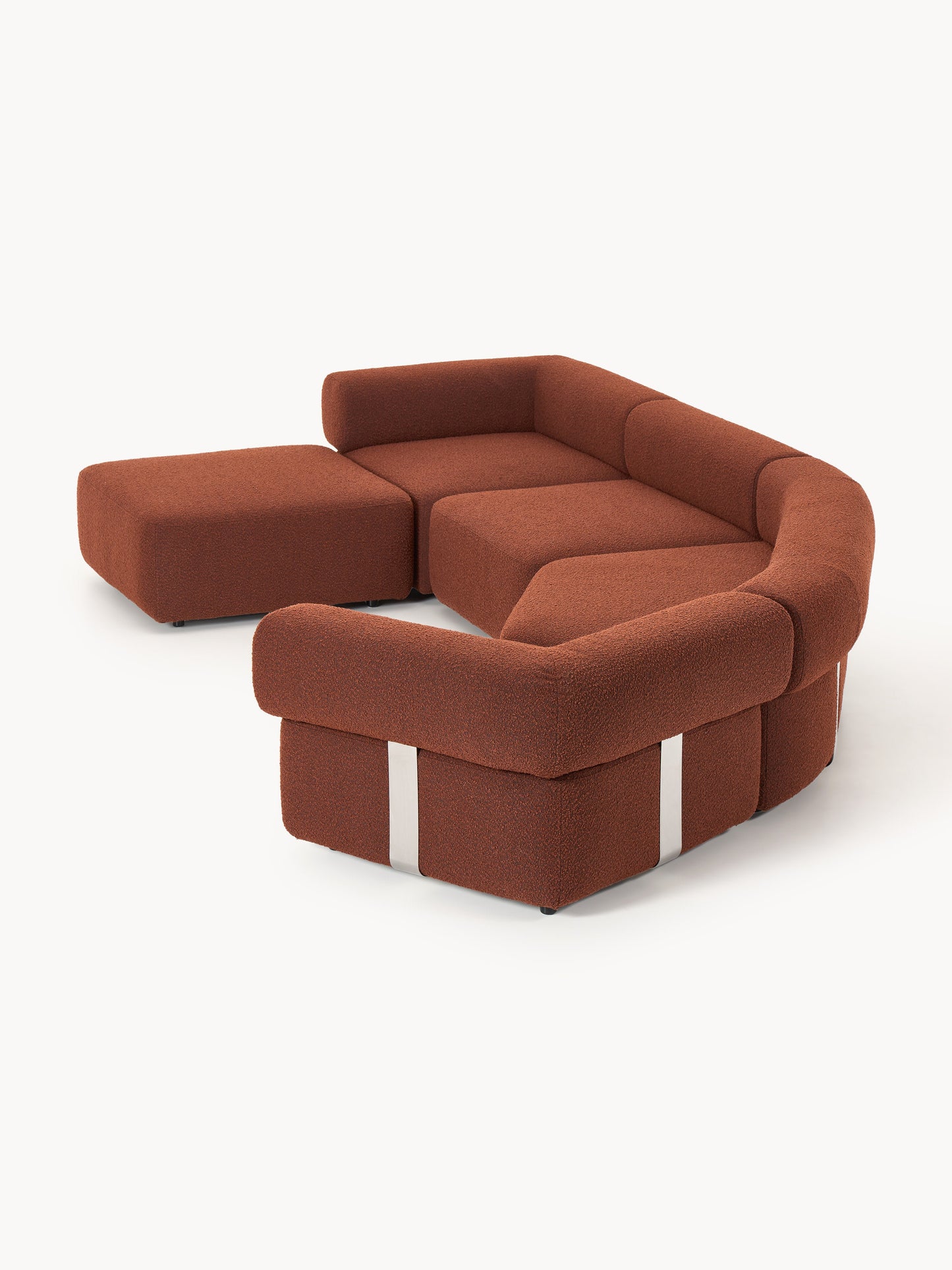 Großes modulares Bouclé-Sofa Anton mit Hocker (links/rechts)