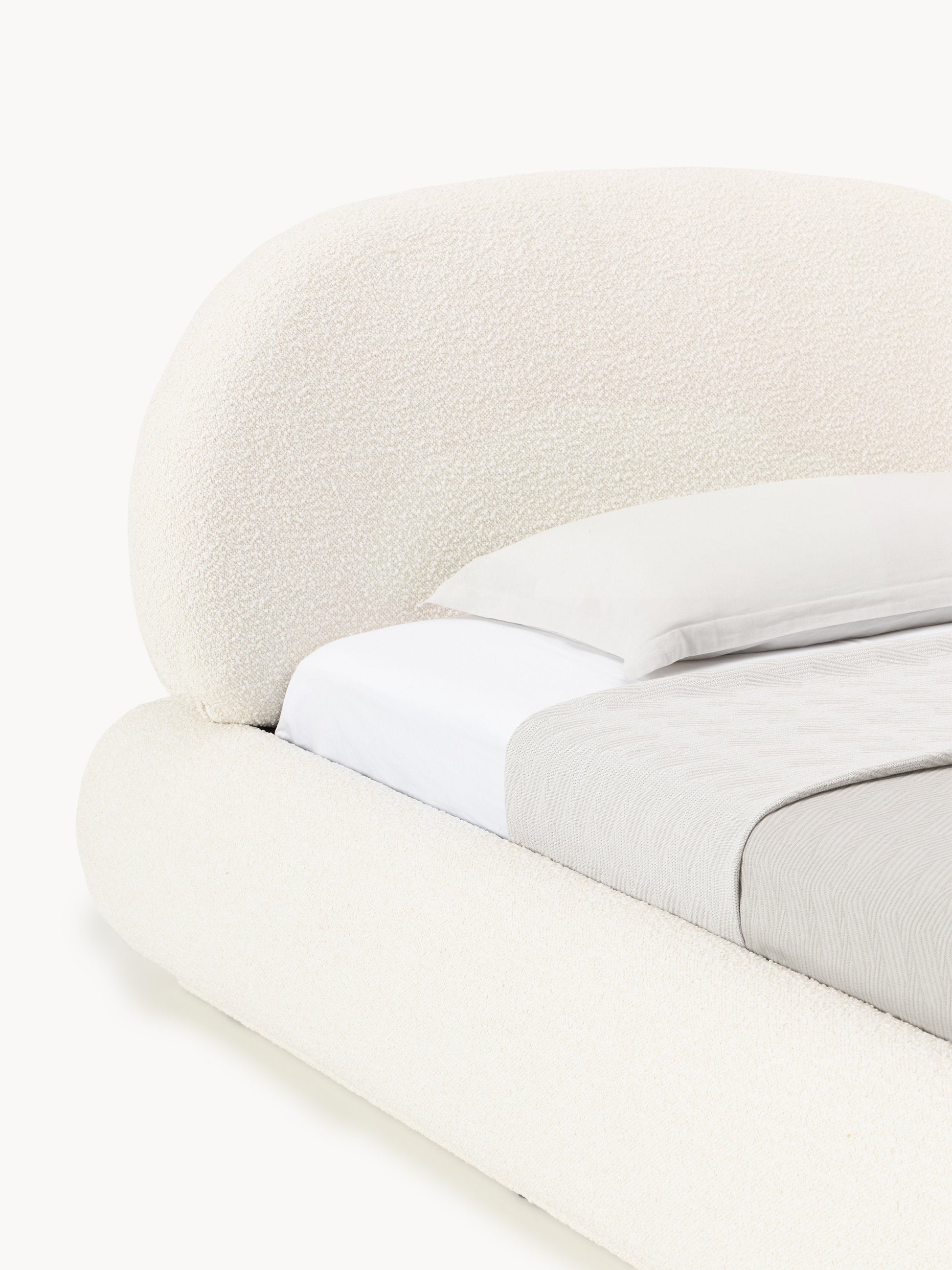 Bouclé-Polster-Einzelbett Alba mit Stauraum