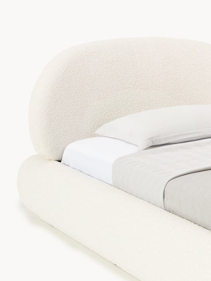 Bouclé-Polster-Einzelbett Alba mit Stauraum