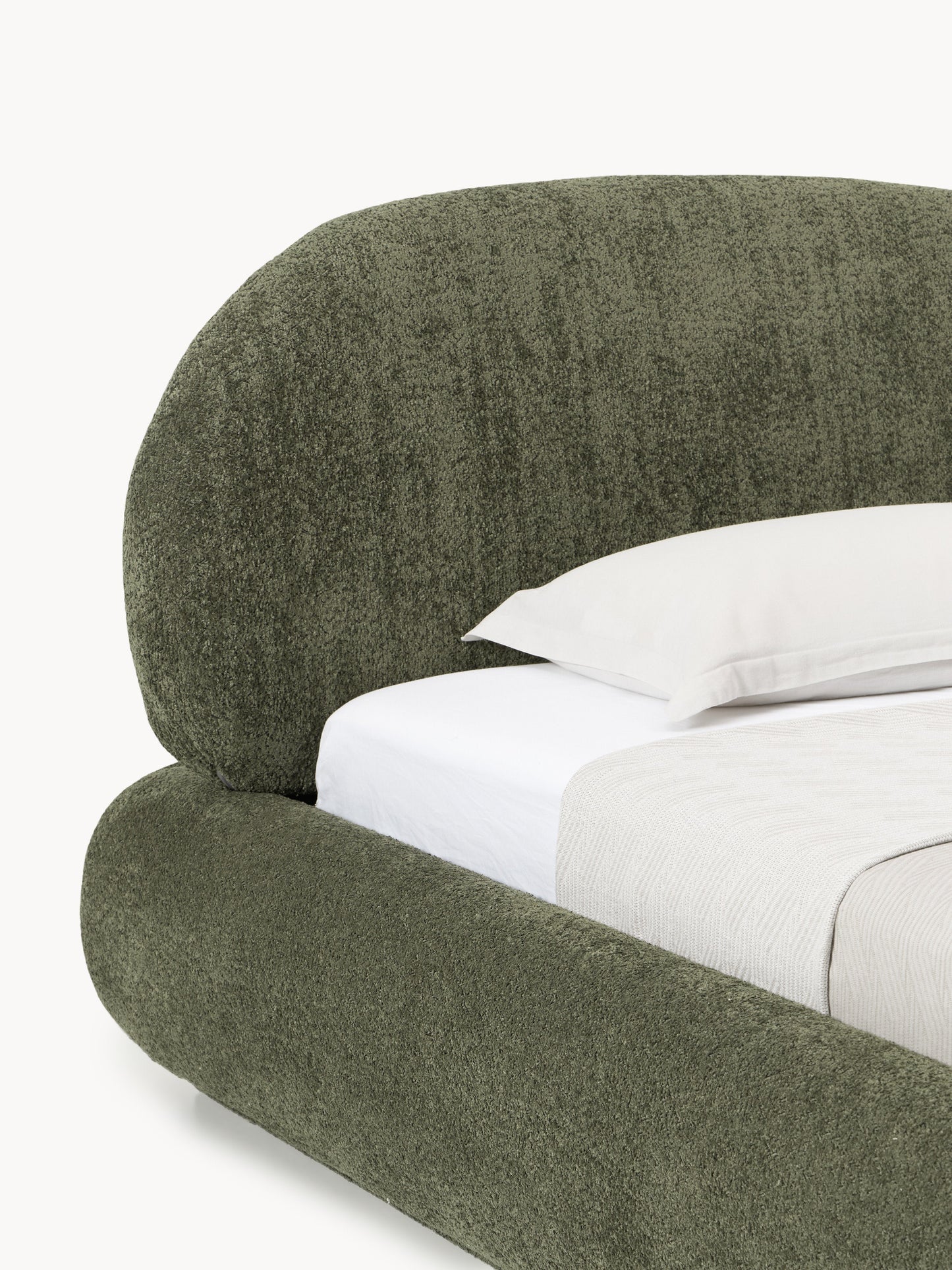 Einzelbett Alba aus Teddy-Bouclé mit Stauraum