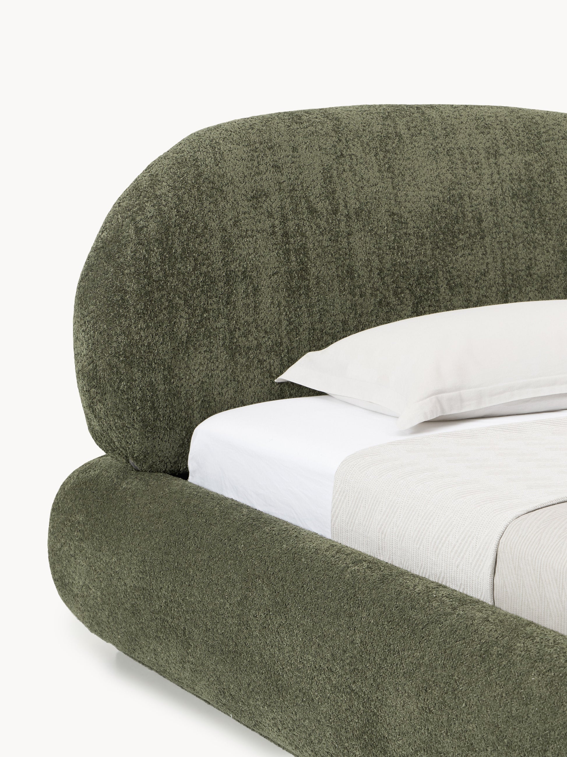 Einzelbett Alba aus Teddy-Bouclé mit Stauraum