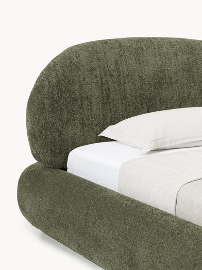 Einzelbett Alba aus Teddy-Bouclé mit Stauraum