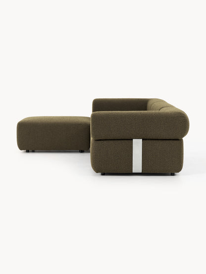 Modulares Bouclé-Sofa Anton (4-Sitzer) mit Hocker (links/rechts)