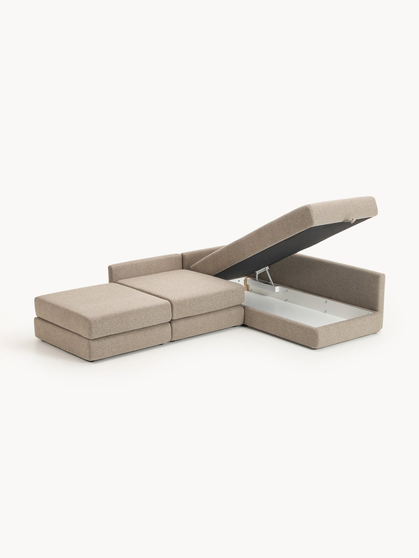 Bouclé-Eck-Schlafsofa Ladina mit Stauraum
