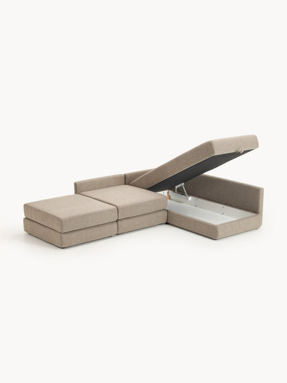 Bouclé-Eck-Schlafsofa Ladina mit Stauraum