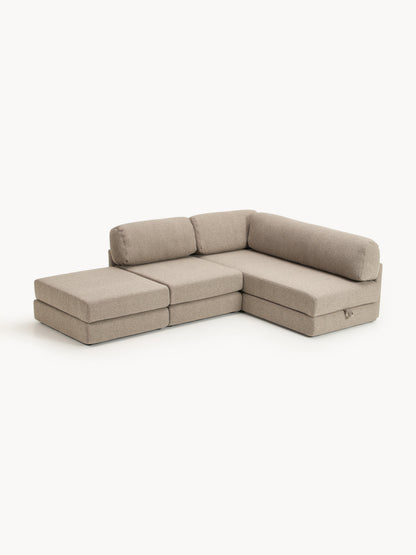 Bouclé-Eck-Schlafsofa Ladina mit Stauraum