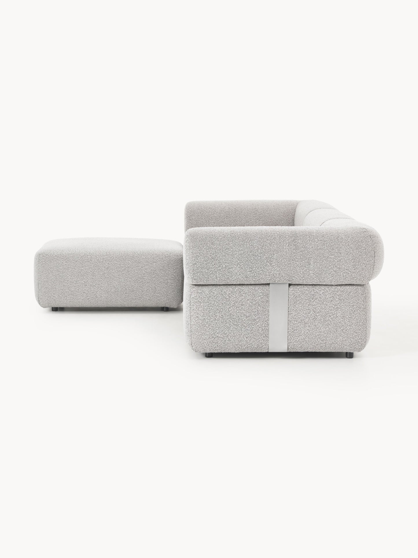 Modulares Bouclé-Sofa Anton (4-Sitzer) mit Hocker (links/rechts)