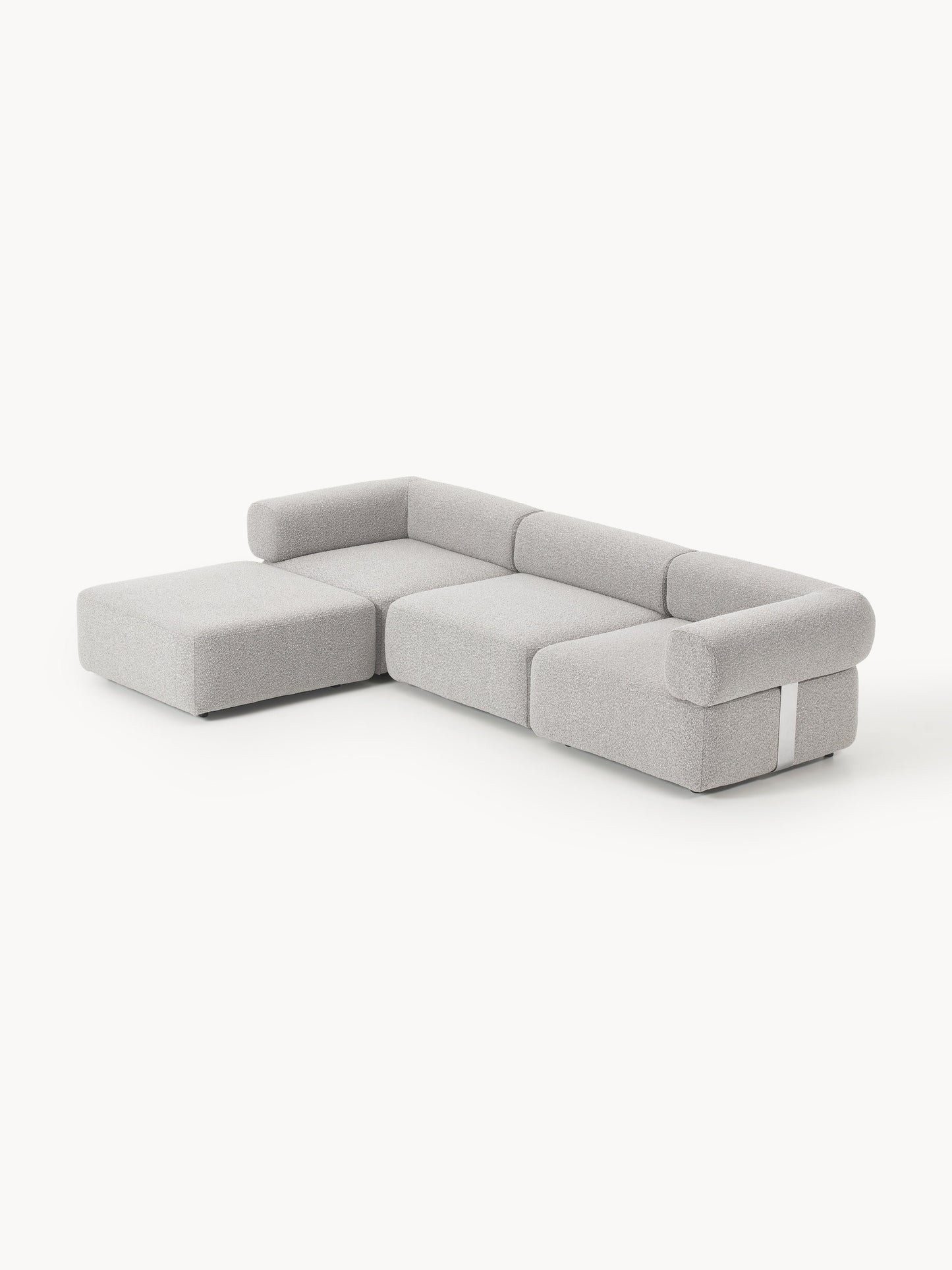 Modulares Bouclé-Sofa Anton (4-Sitzer) mit Hocker (links/rechts)