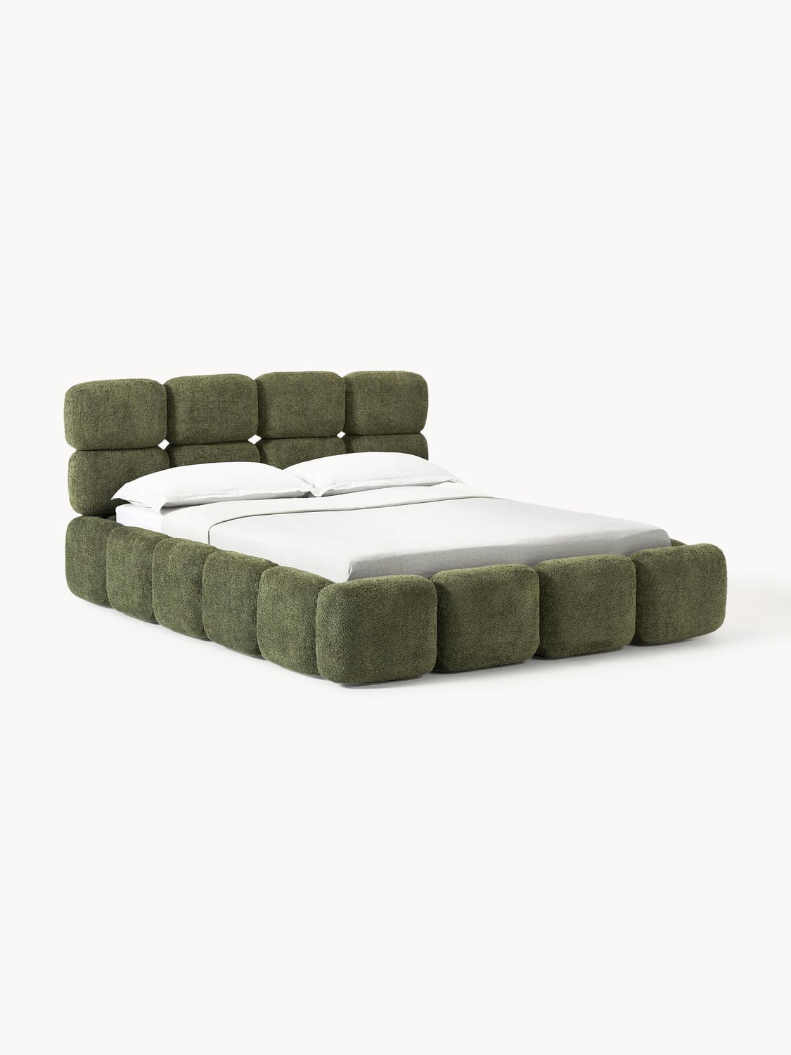 Tayla Upholstered Bed in Teddy Bouclé with Storage — Mushroom
