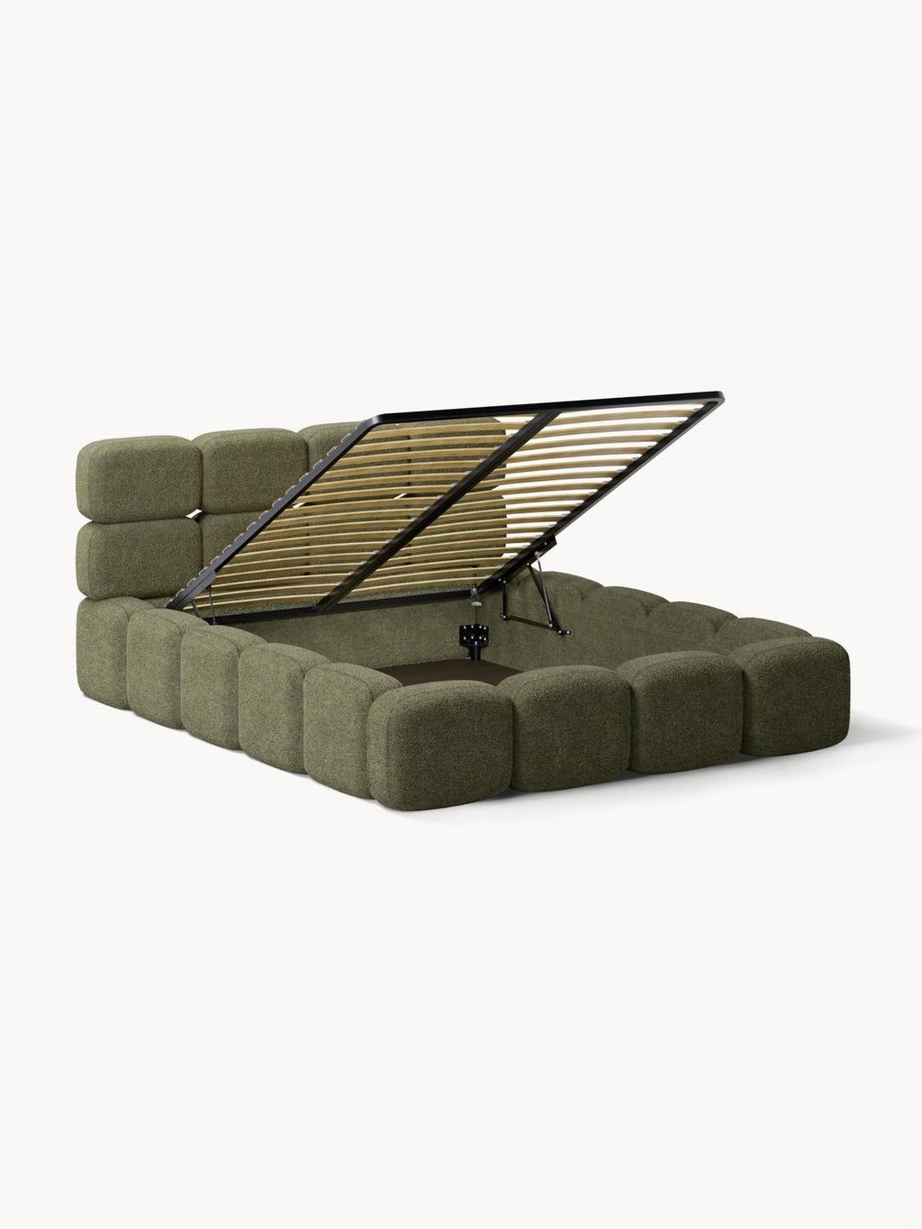 Tayla Upholstered Bed in Teddy Bouclé with Storage — Mushroom