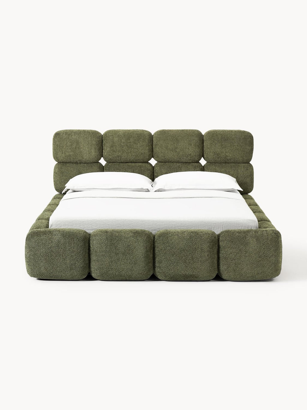 Tayla Upholstered Bed in Teddy Bouclé with Storage — Mushroom
