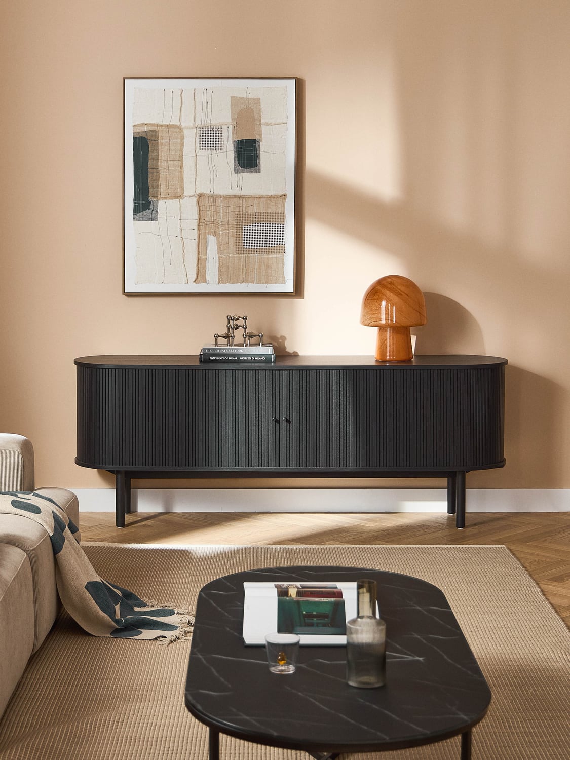Calary XL Sideboard with Fluted Front — Dark Grey