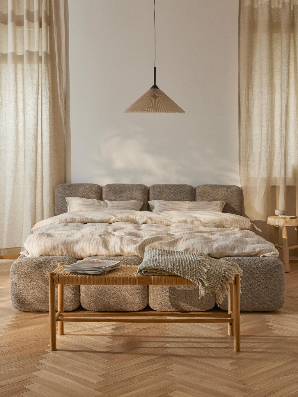 Tayla Upholstered Bed in Teddy Bouclé — Oatmeal