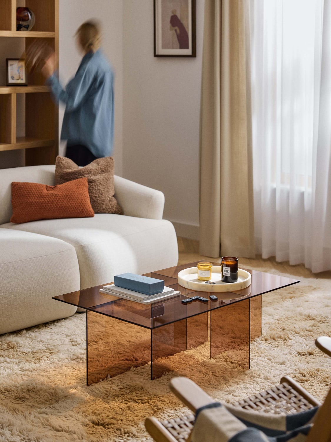 Anouk Glass-Coffee Table, B 102 cm — Terracotta