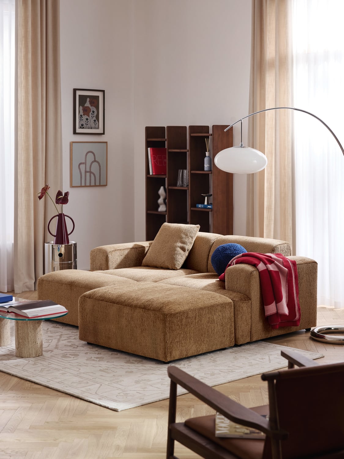 Melva Sofa Ottoman, B 99 x T 72 cm — Camel