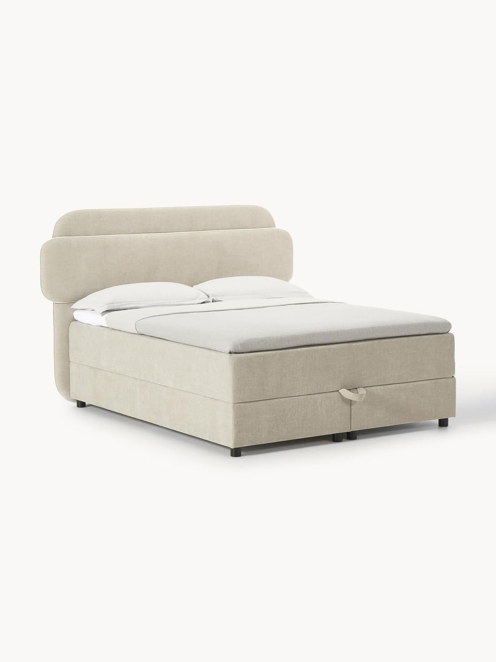 Enrica Box-Spring Bed with Storage — Light Grey