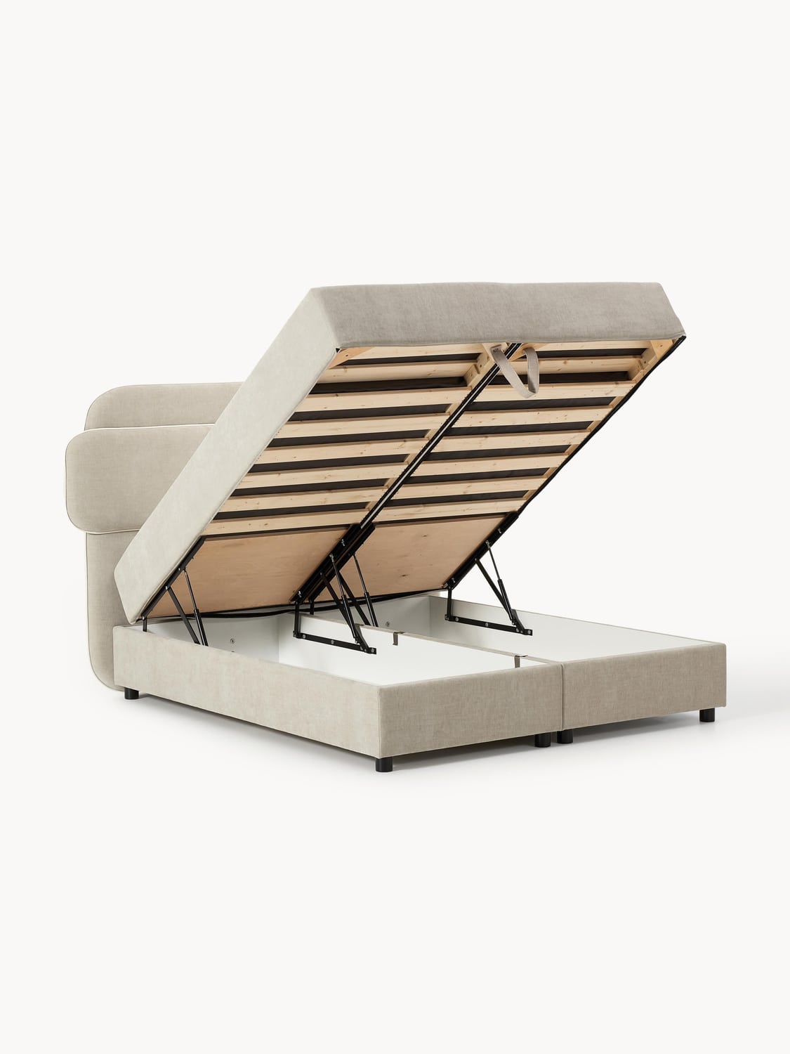 Enrica Box-Spring Bed with Storage — Light Grey