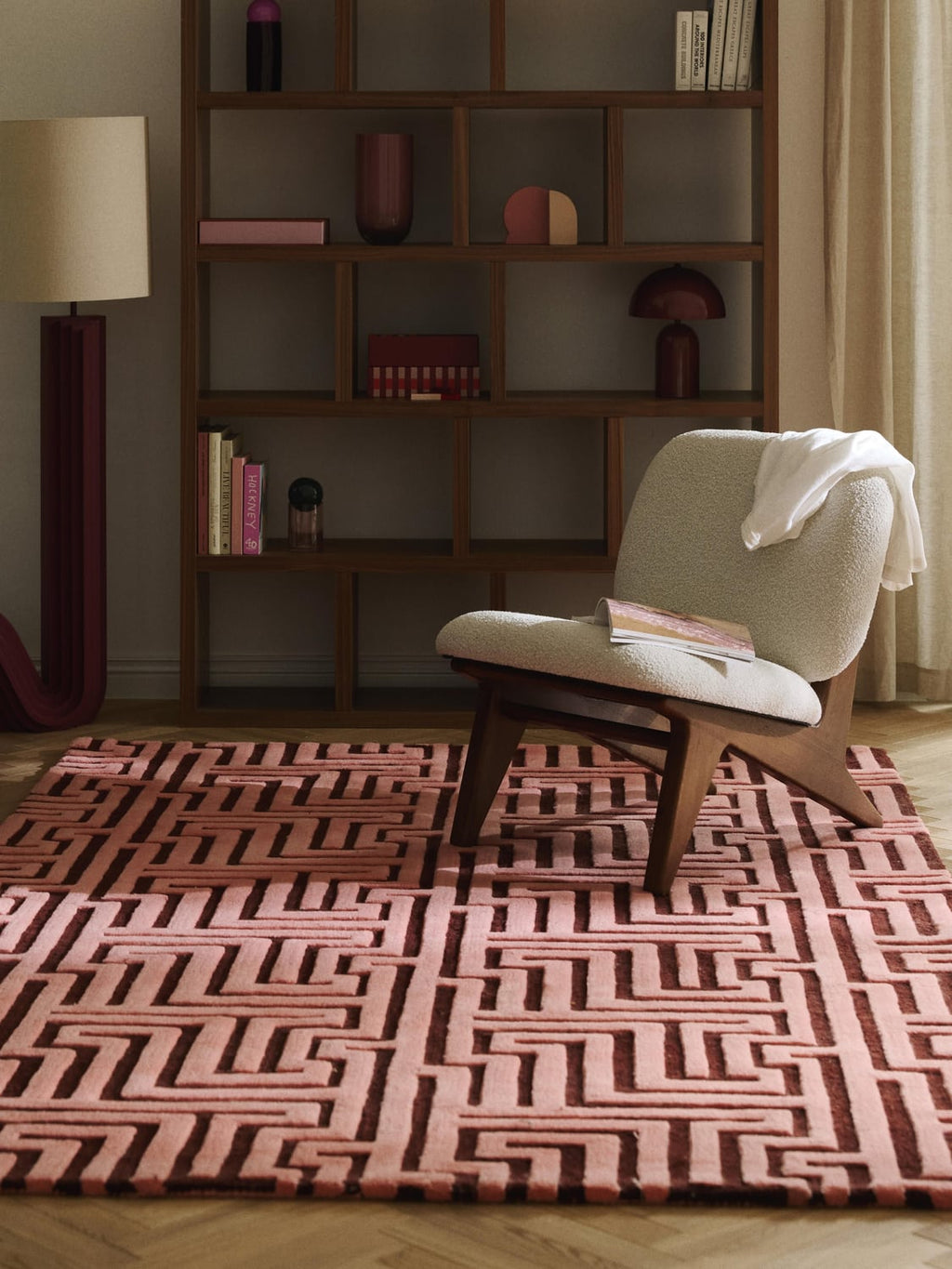 Monty Hand-Tufted Wool Rug with Raised High-Low-Texture — Rust