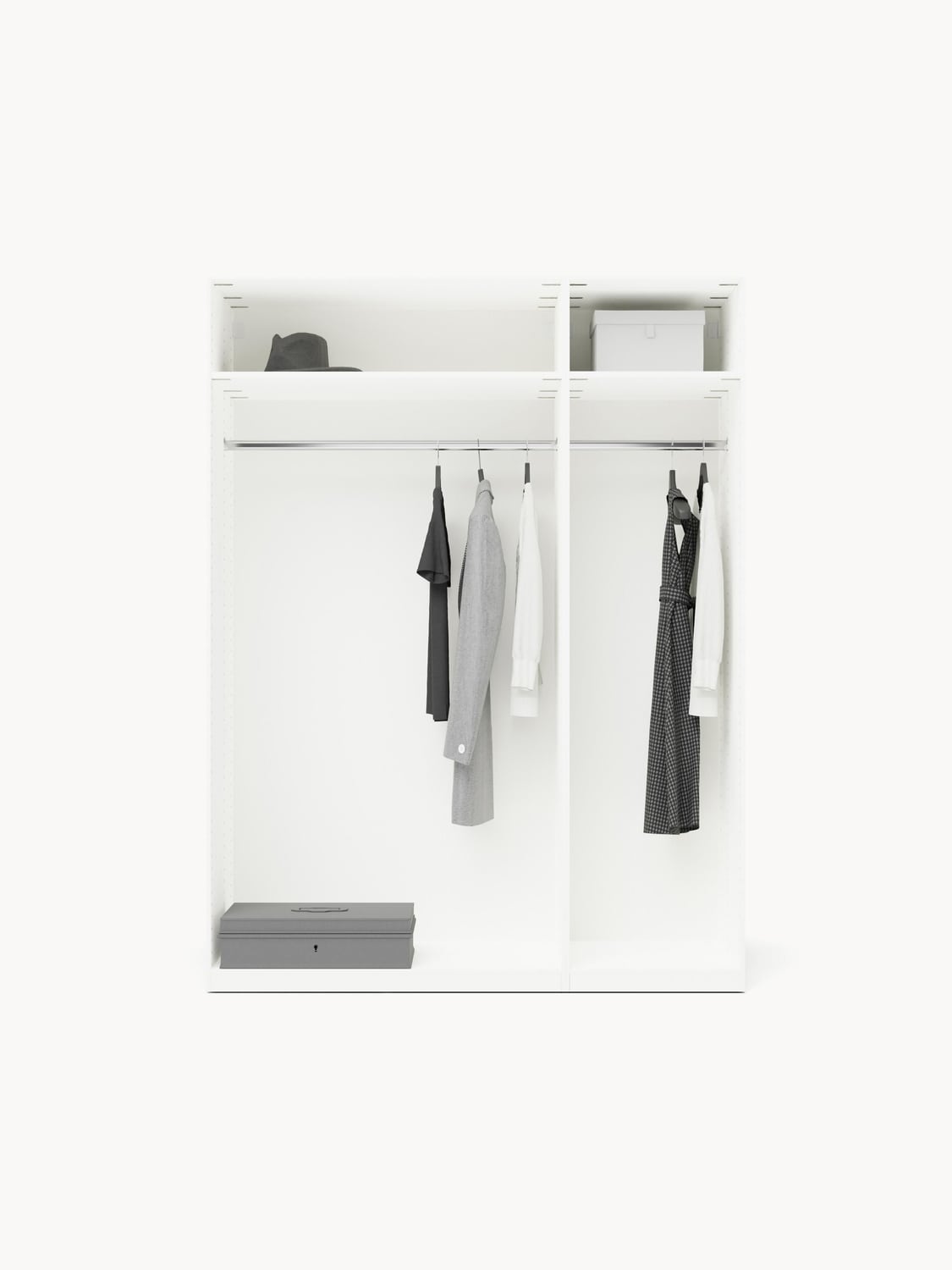 Leon Modular Hinged-Door Wardrobe, 150 cm Width, in various sizes — Off-White