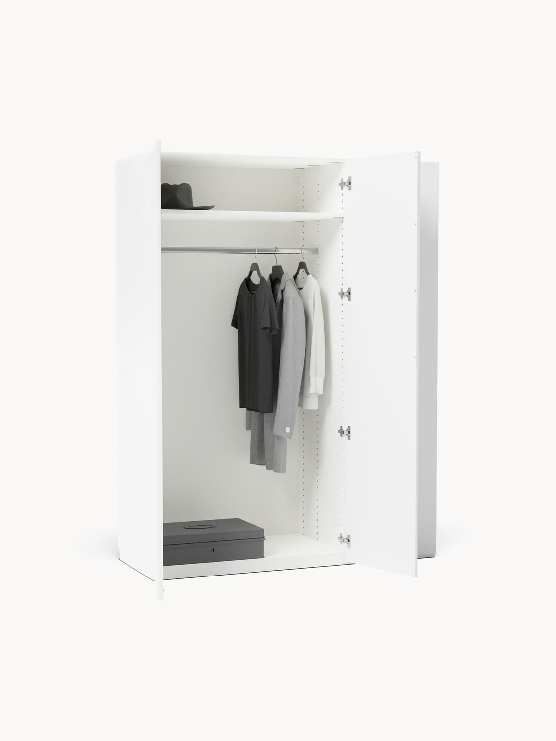 Leon Modular Hinged-Door Wardrobe, 150 cm Width, in various sizes — Off-White
