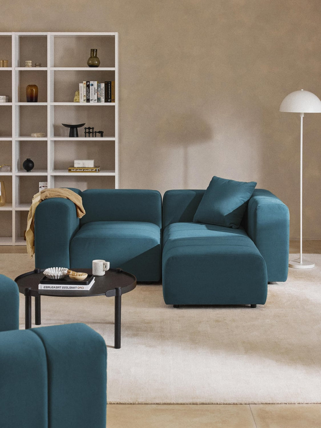 Lena Modular Velvet-Sofa (3-seater) with Ottoman (left/right) — Petrol