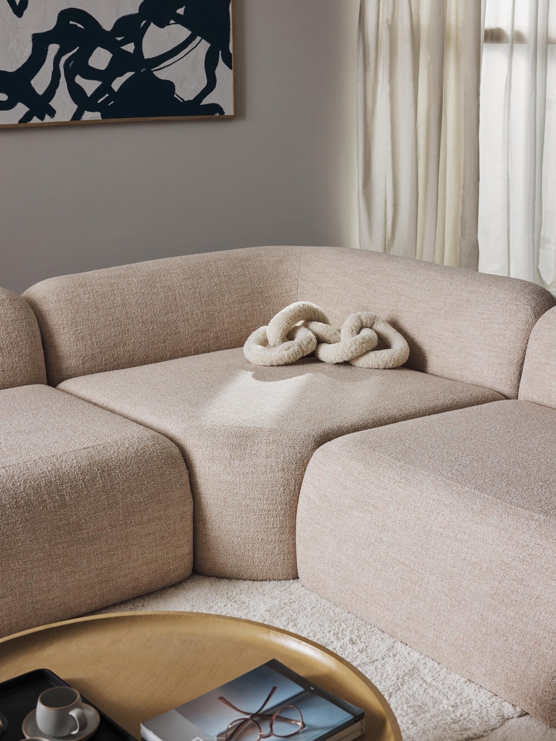 Wolke Round Bouclé Corner Module — Blush