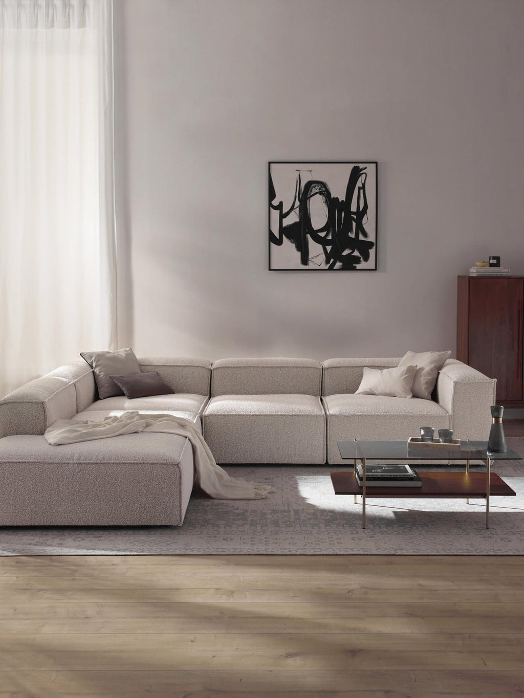Lennon Modular XL Corner Sofa (4-seater) in Bouclé — Light Grey