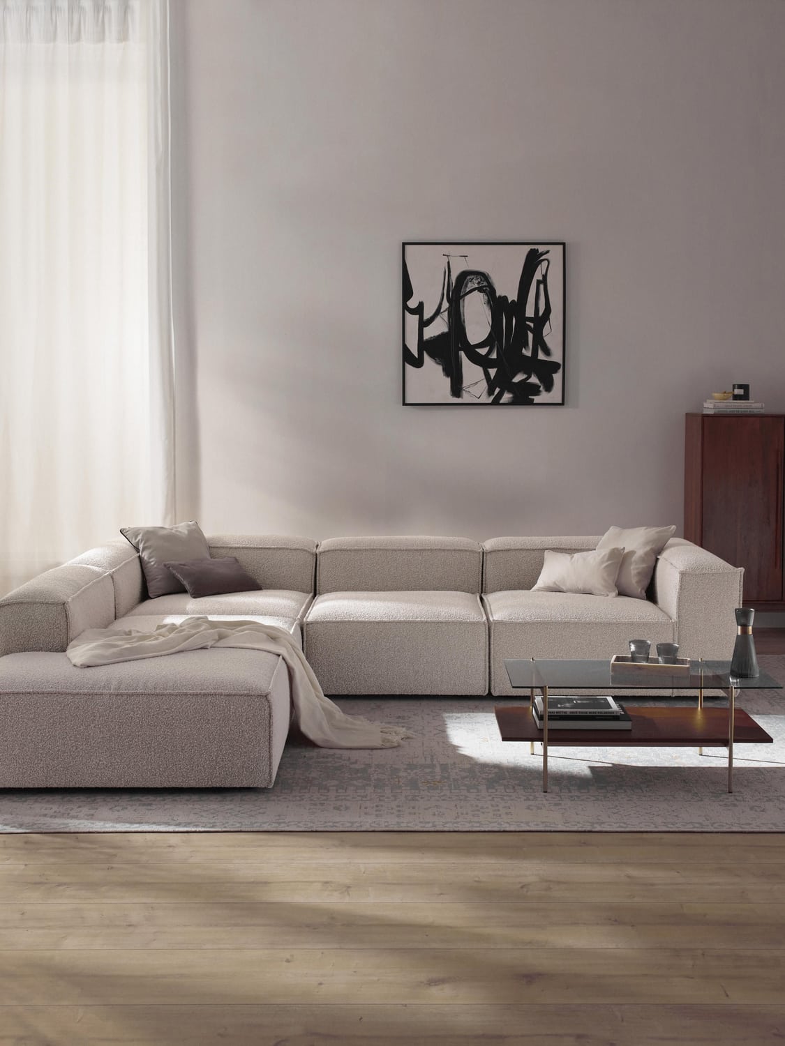 Lennon Modular XL Corner Sofa (4-seater) in Bouclé — Light Grey