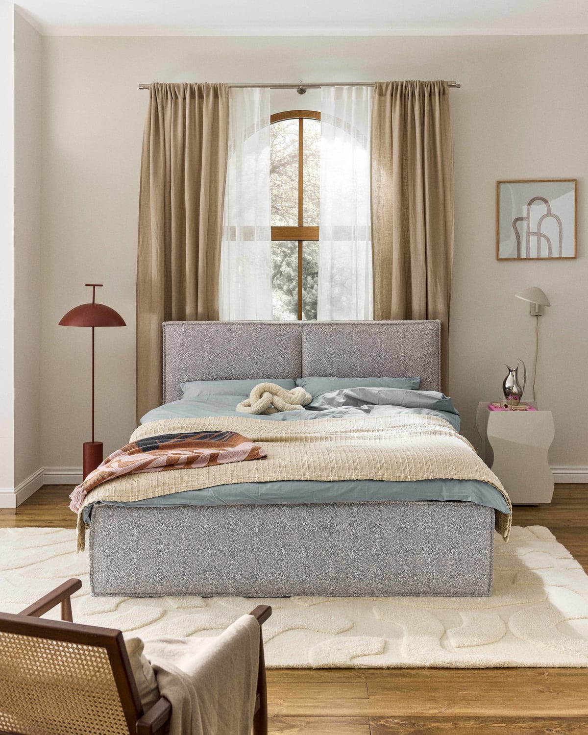 Dream Bouclé Upholstered Bed — Light Grey
