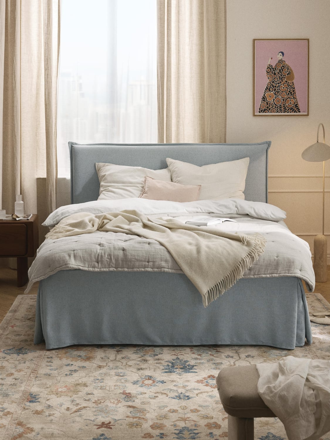 Viola Box-Spring Bed — Light Grey