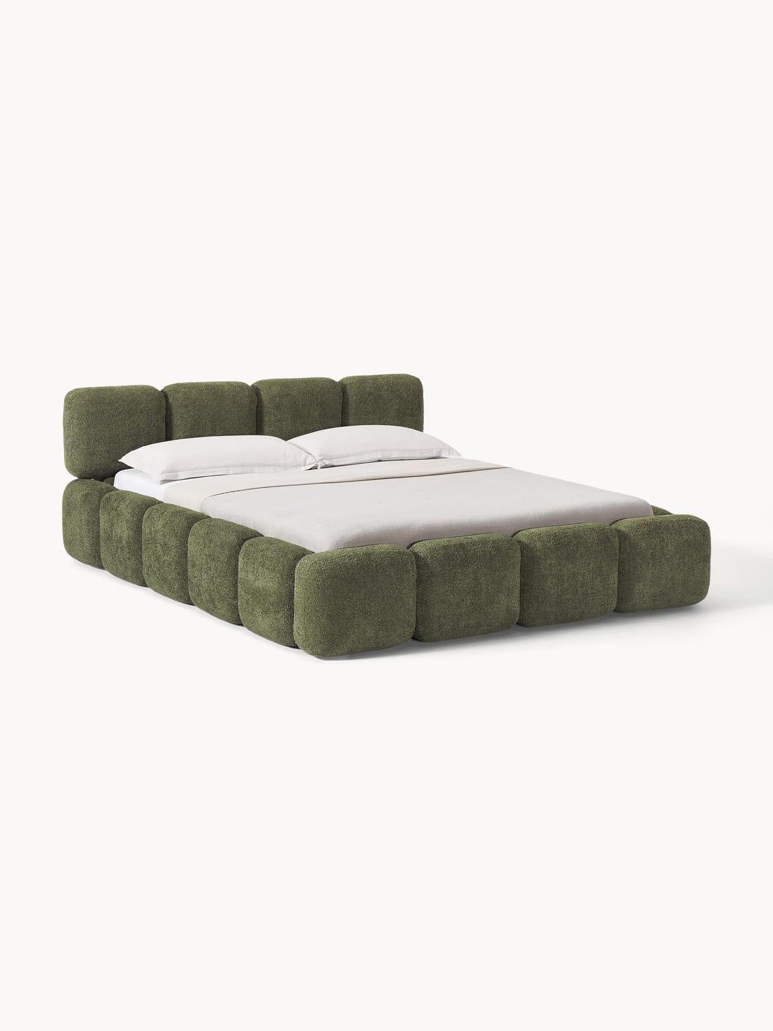 Tayla Upholstered Bed in Teddy Bouclé with Storage — Taupe