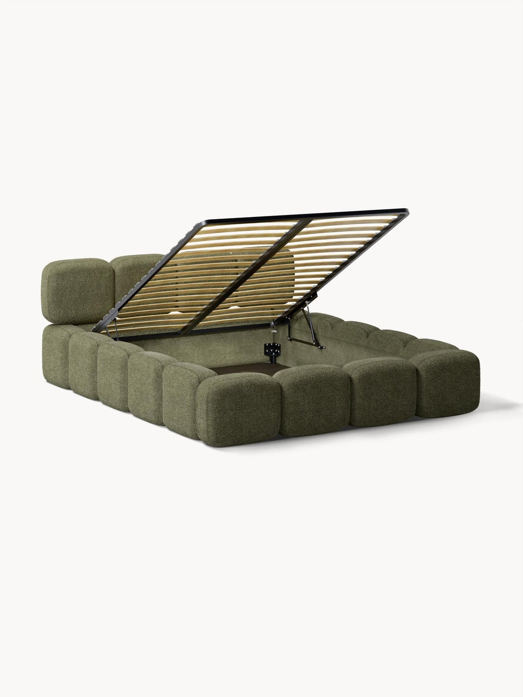 Tayla Upholstered Bed in Teddy Bouclé with Storage — Taupe