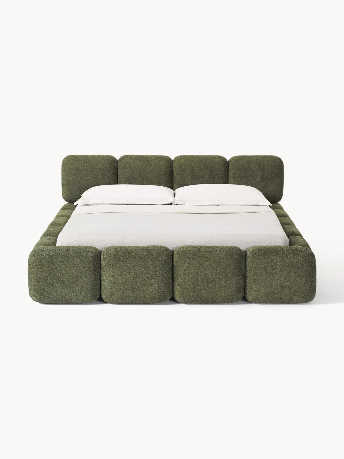 Tayla Upholstered Bed in Teddy Bouclé with Storage — Taupe