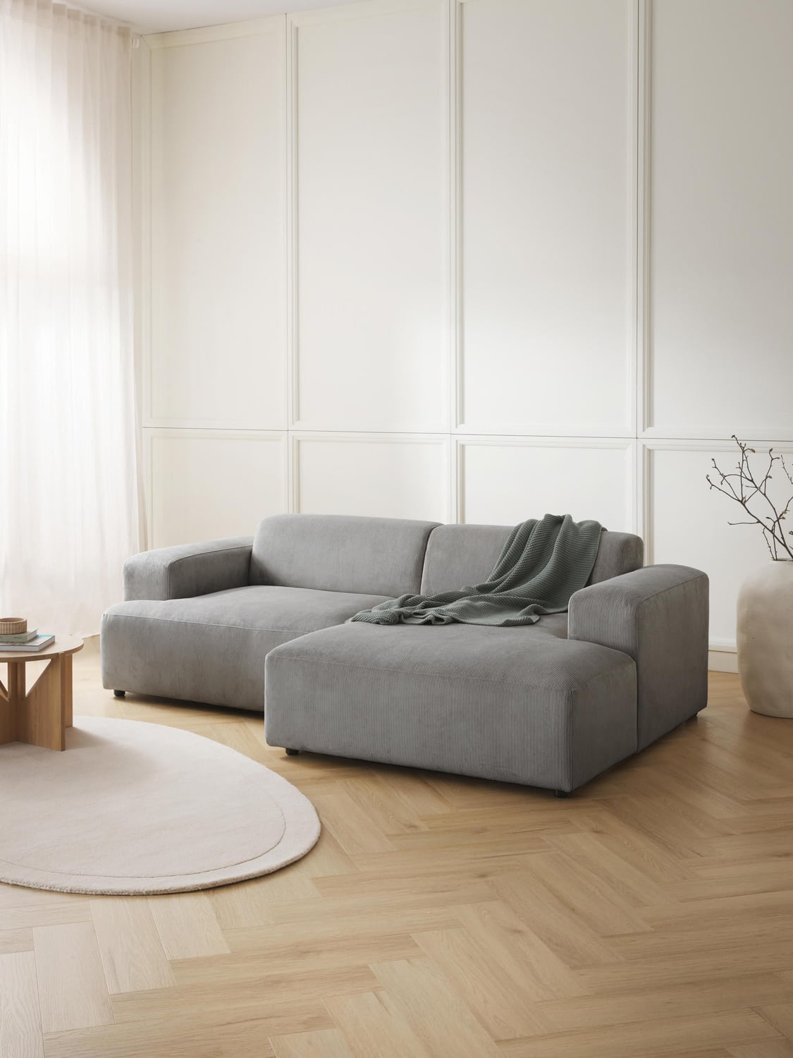 Melva Corduroy Corner Sofa (3-seater) — Greige