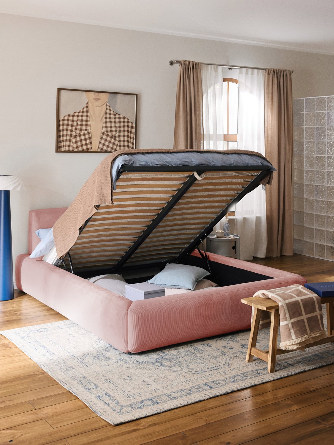 Melva Upholstered Bed with Storage — Pink