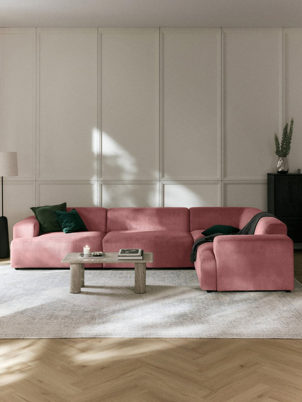 Melva Large Corduroy Corner Sofa (4-seater) — Pink