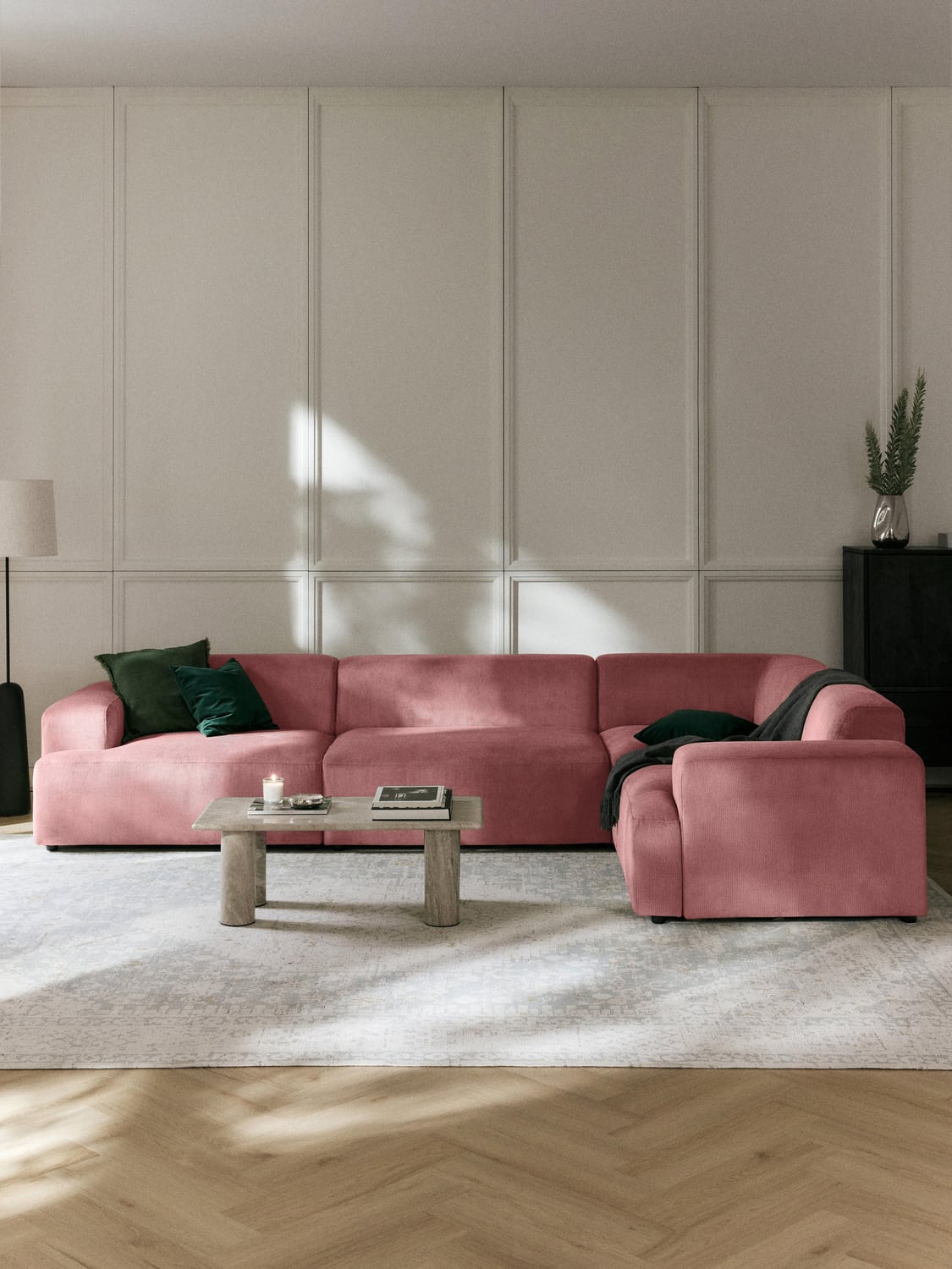 Melva Large Corduroy Corner Sofa (4-seater) — Pink