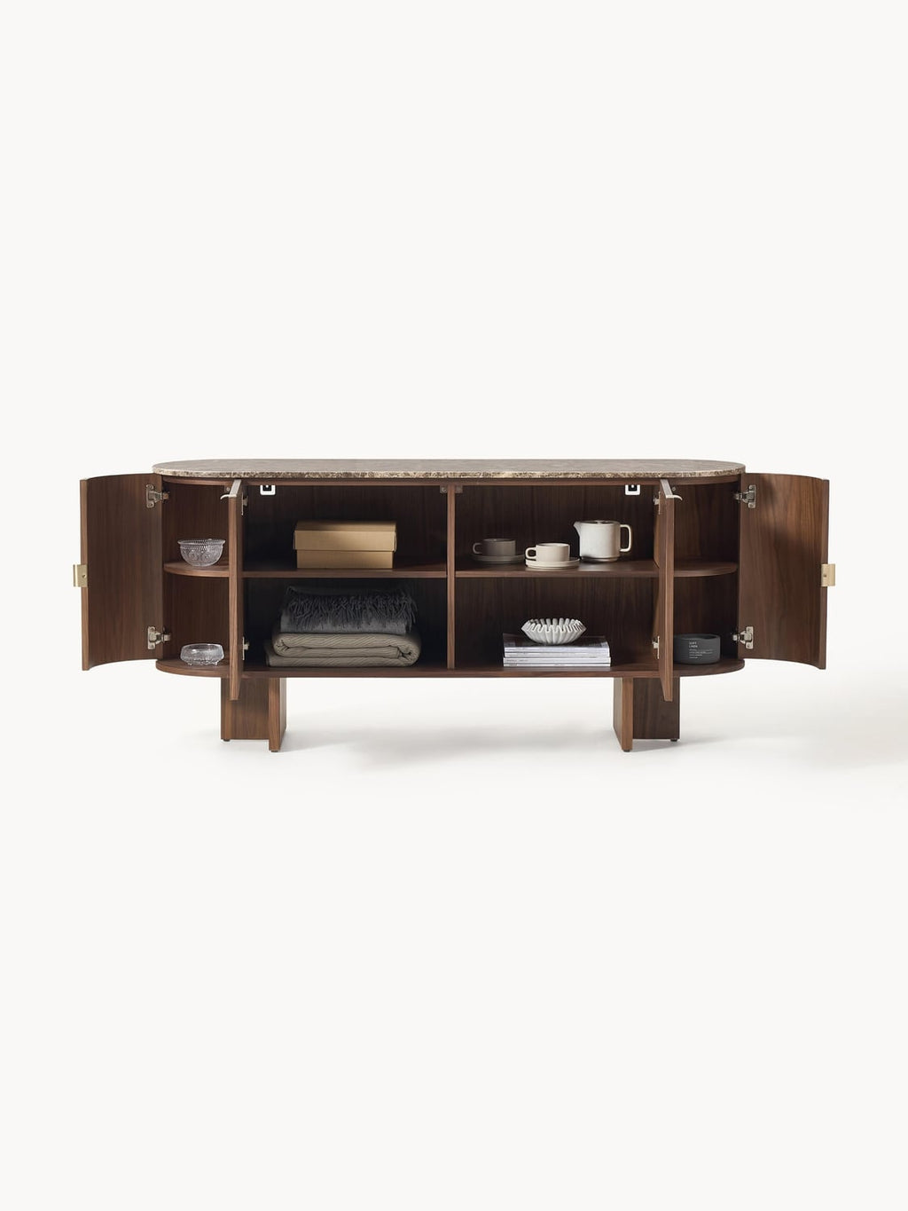 Zumi Wooden Sideboard with Rounded Corners and Marble Top