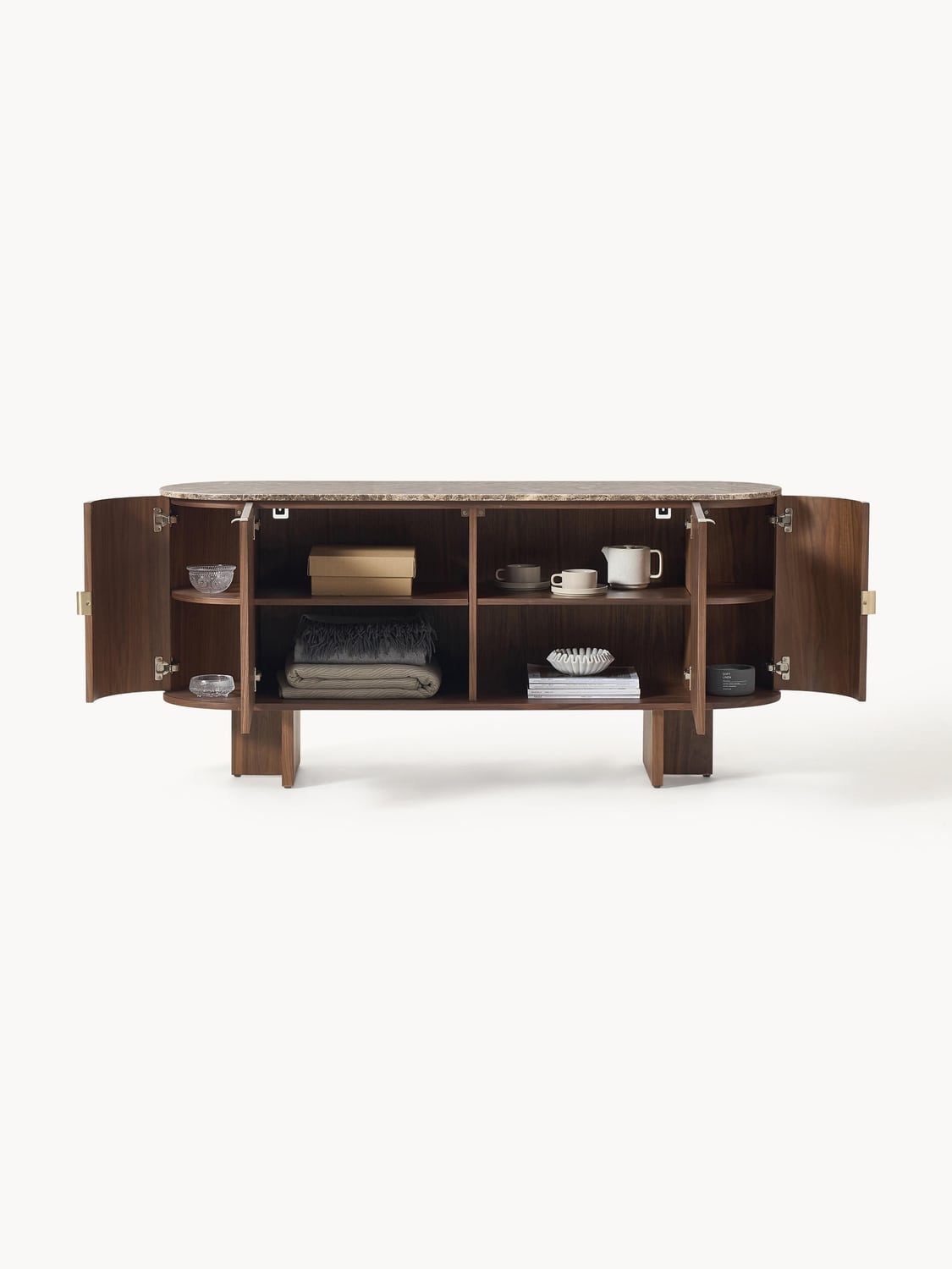 Zumi Wooden Sideboard with Rounded Corners and Marble Top